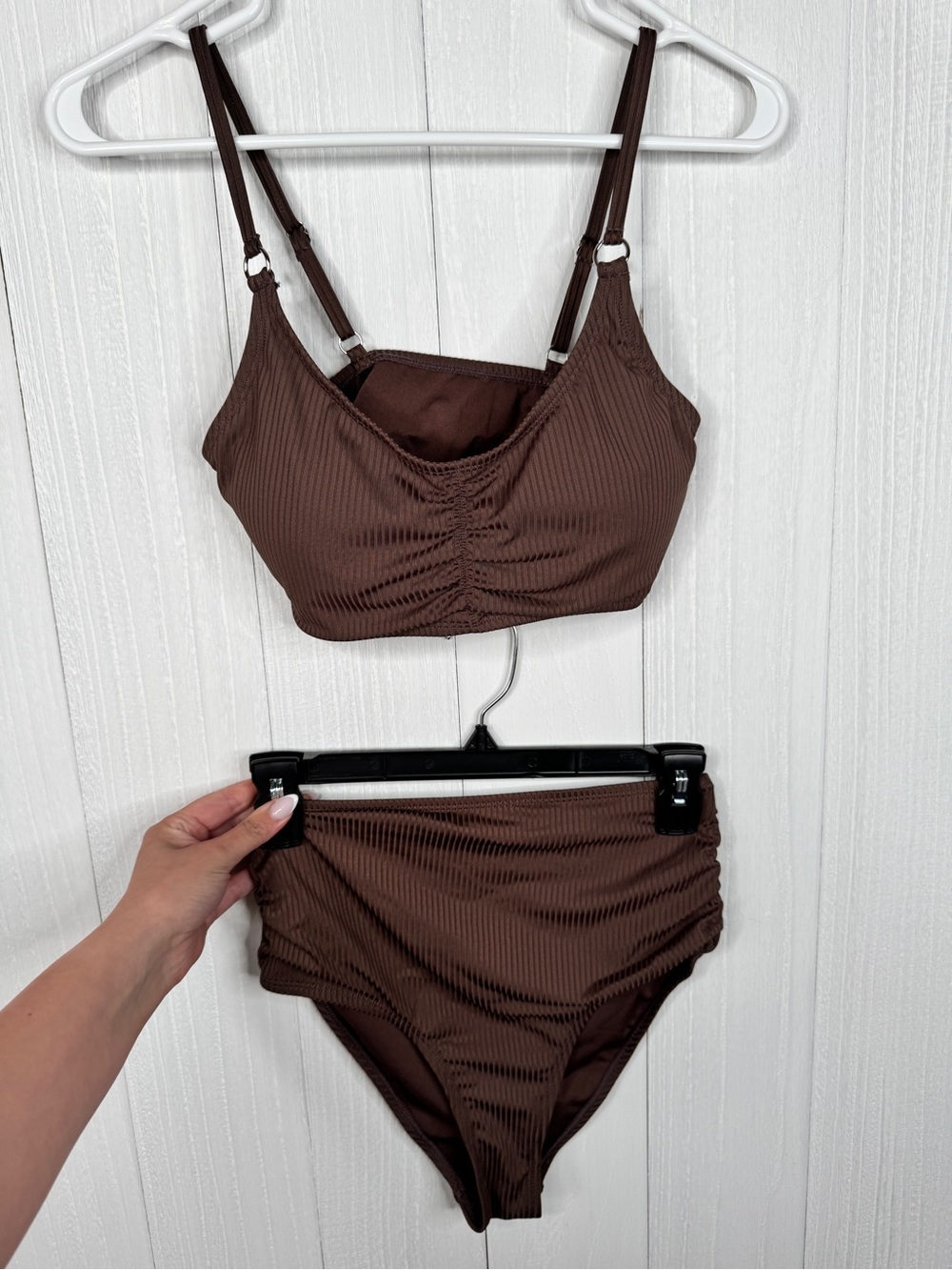 Ribbed Two-Piece Bikini Set in Chocolate Brown